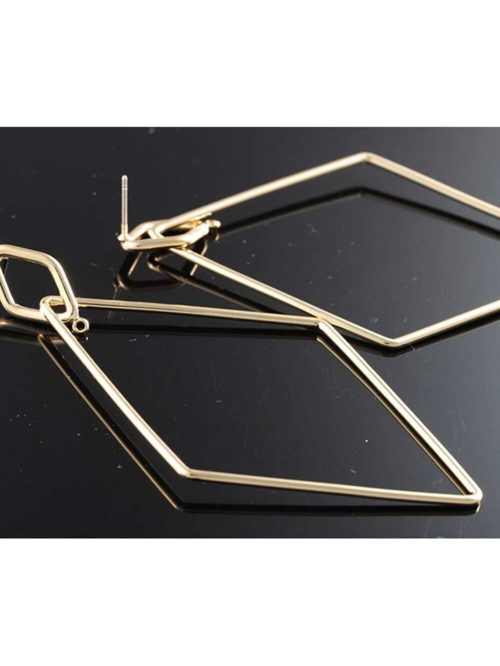 Brass Gold Diamond Shaped Hoop Earrings
